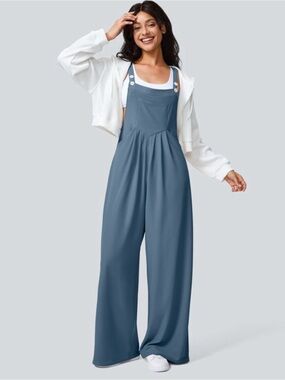 HALARA Slate Blue Wide-Leg Overall Jumpsuit Size XL Tall